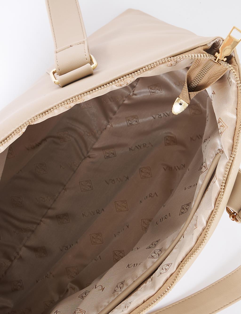 Suni Deri Uzatılabilir Askılı Büyük Boy Çanta Vizon