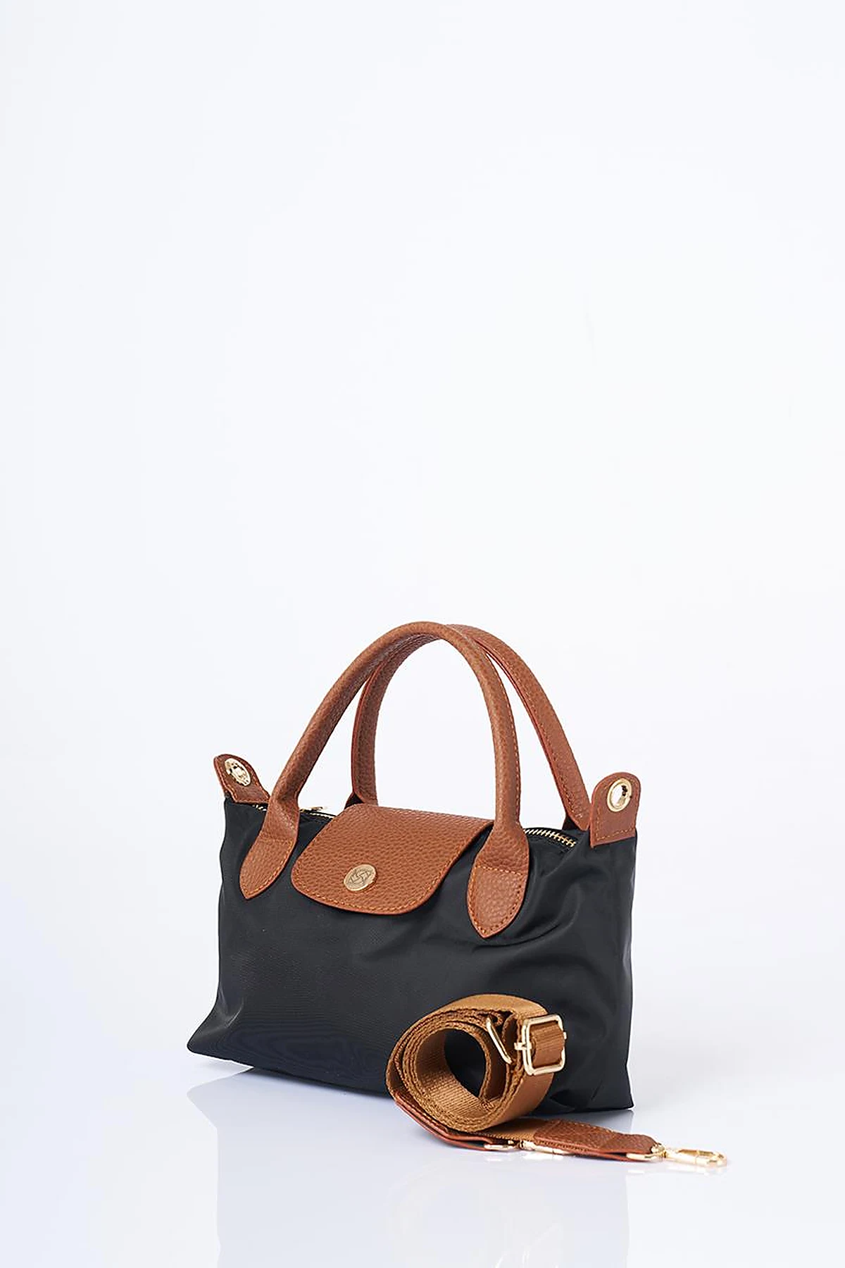 Medium Flap Fabric Bag- Black 