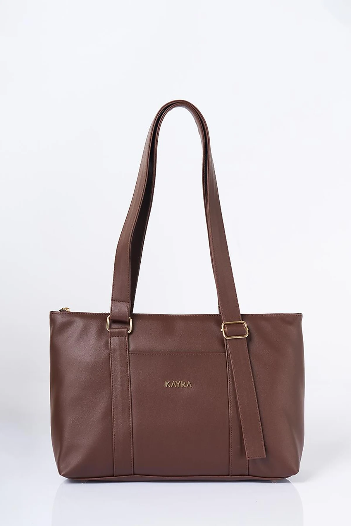 Leather Look Extendable Strap Large Bag Dark Brown