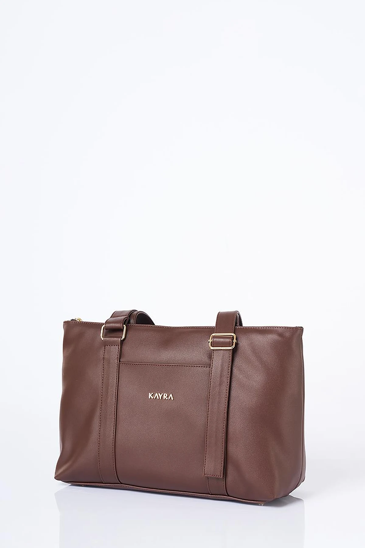 Leather Look Extendable Strap Large Bag Dark Brown