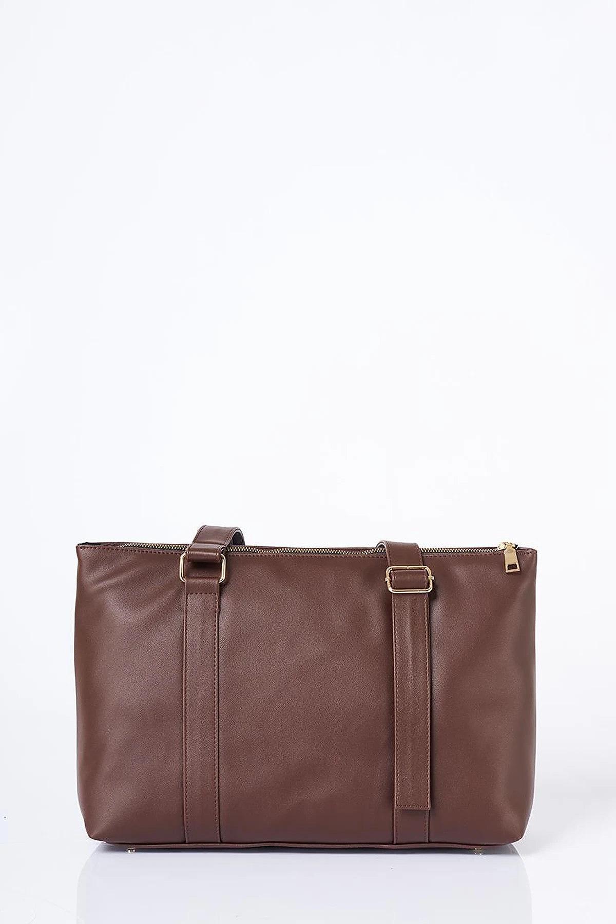 Leather Look Extendable Strap Large Bag Dark Brown