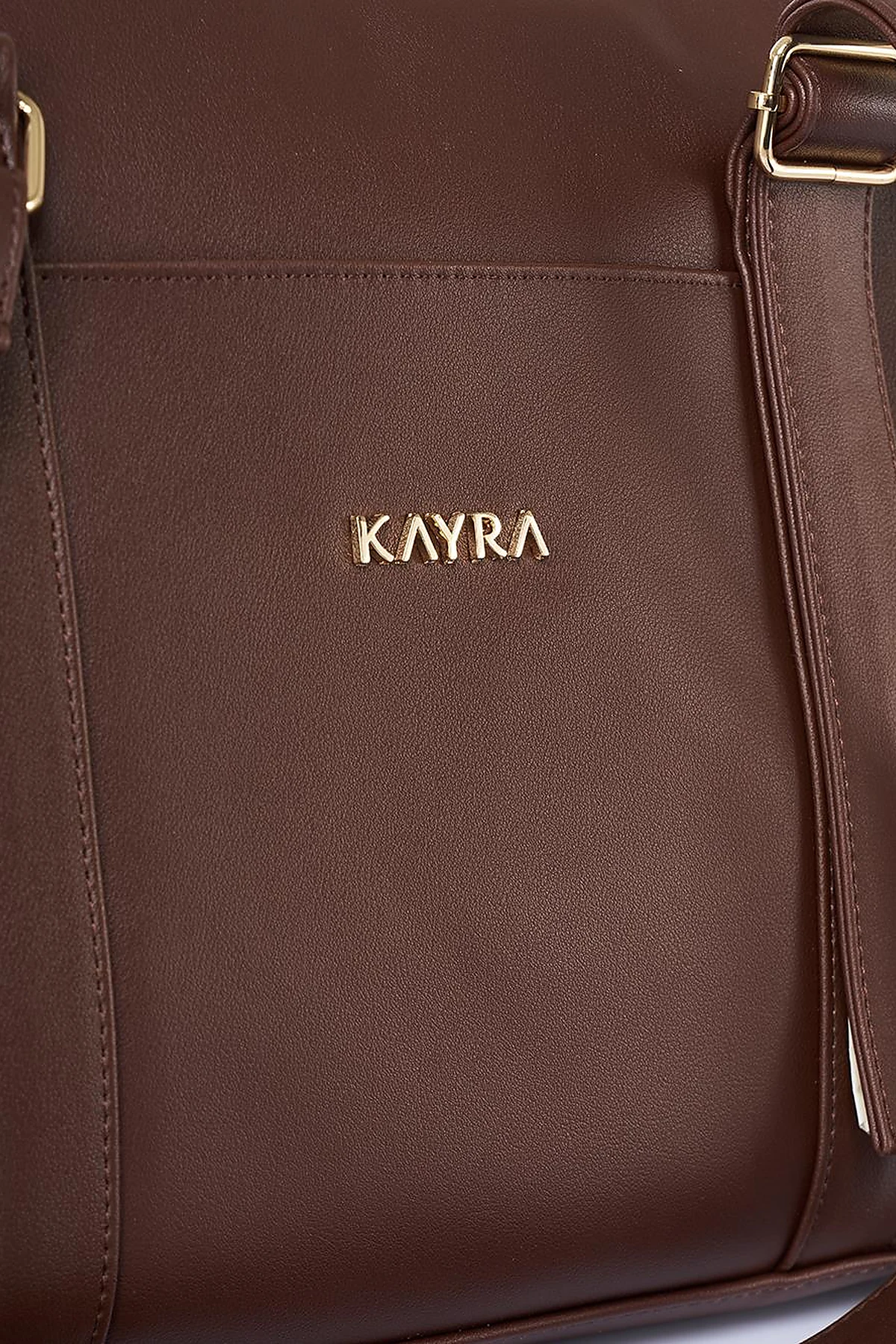 Leather Look Extendable Strap Large Bag Dark Brown