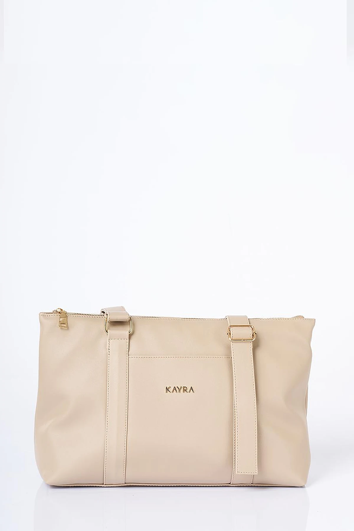 Leather Look Extendable Strap Large Bag Taupe
