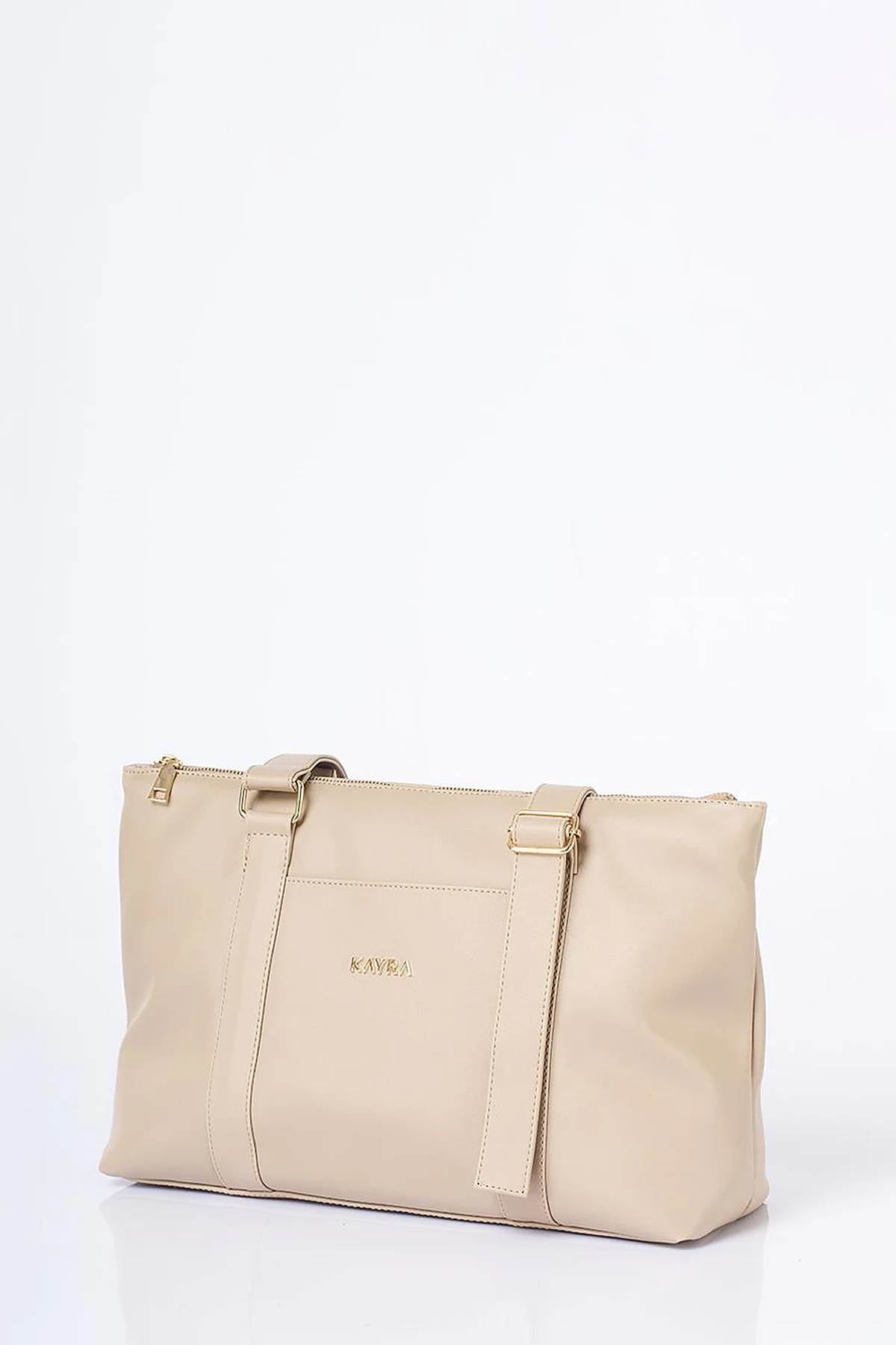 Leather Look Extendable Strap Large Bag Taupe