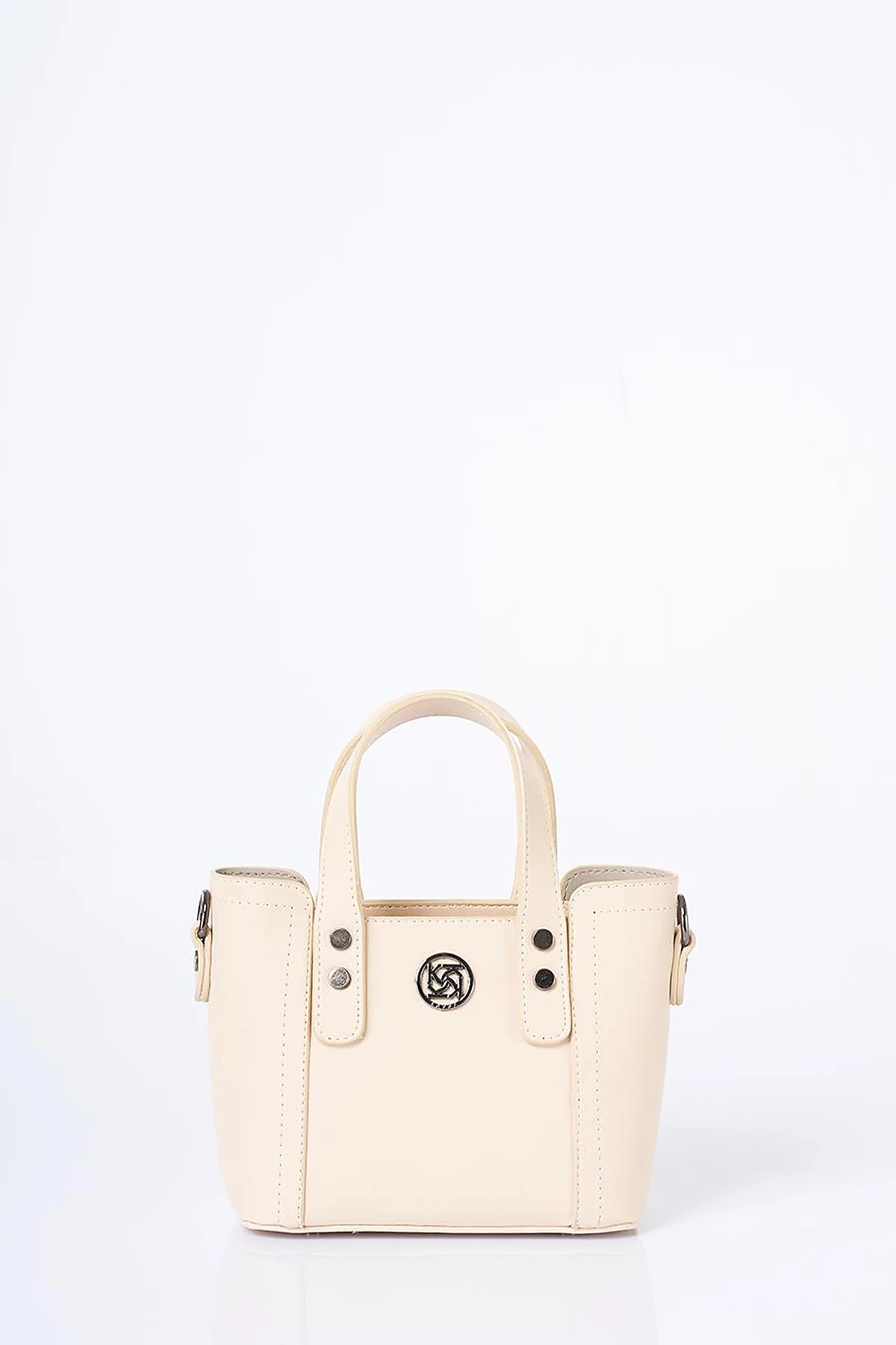 Chain Shoulder Strap Monogram Logo Faux Leather Tote Bag Cream