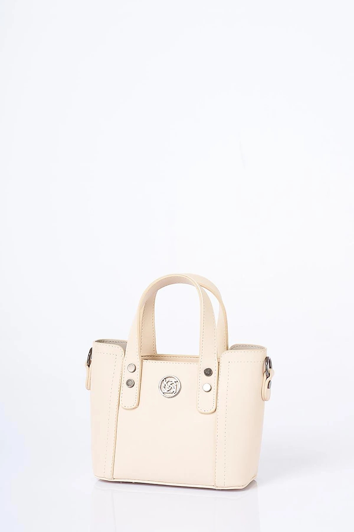 Chain Shoulder Strap Monogram Logo Faux Leather Tote Bag Cream