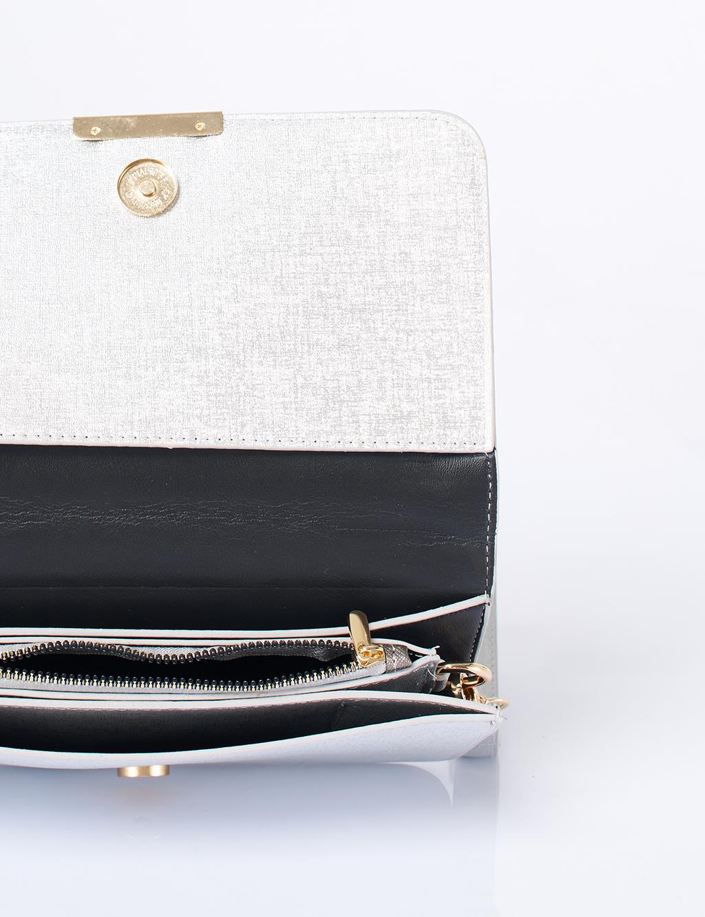 Kapaklı Çanta Cüzdan Gümüş 