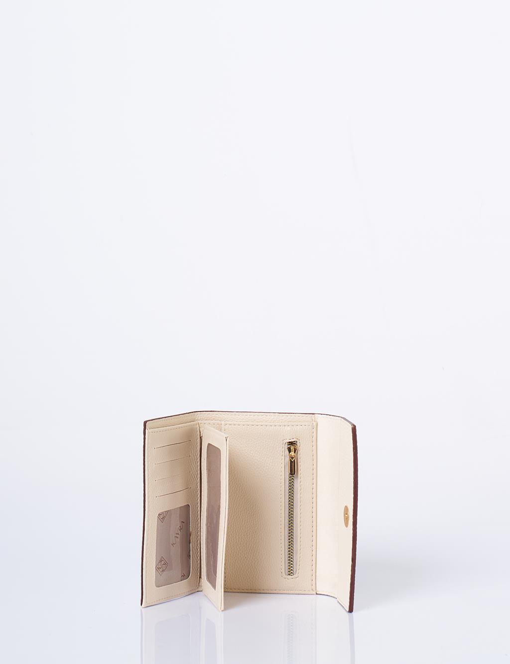 Faux Leather Rectangular Wallet in Cream