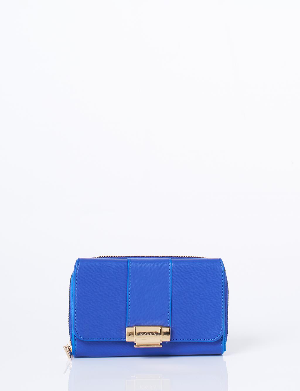 Gold Tokalı Fermuarlı Cüzdan İndigo 