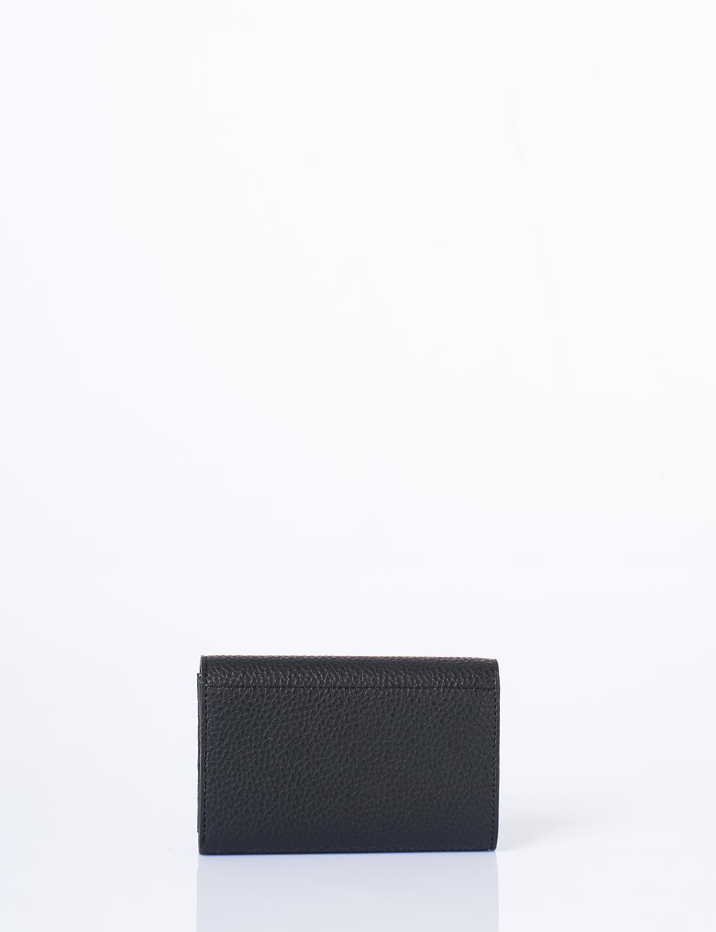 Faux Leather Rectangular Wallet in Black