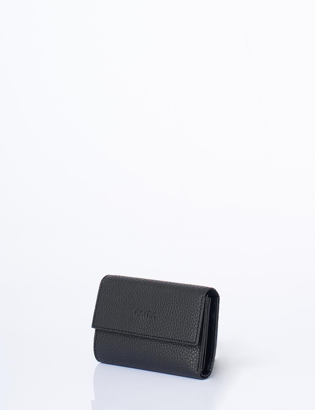 Faux Leather Rectangular Wallet in Black