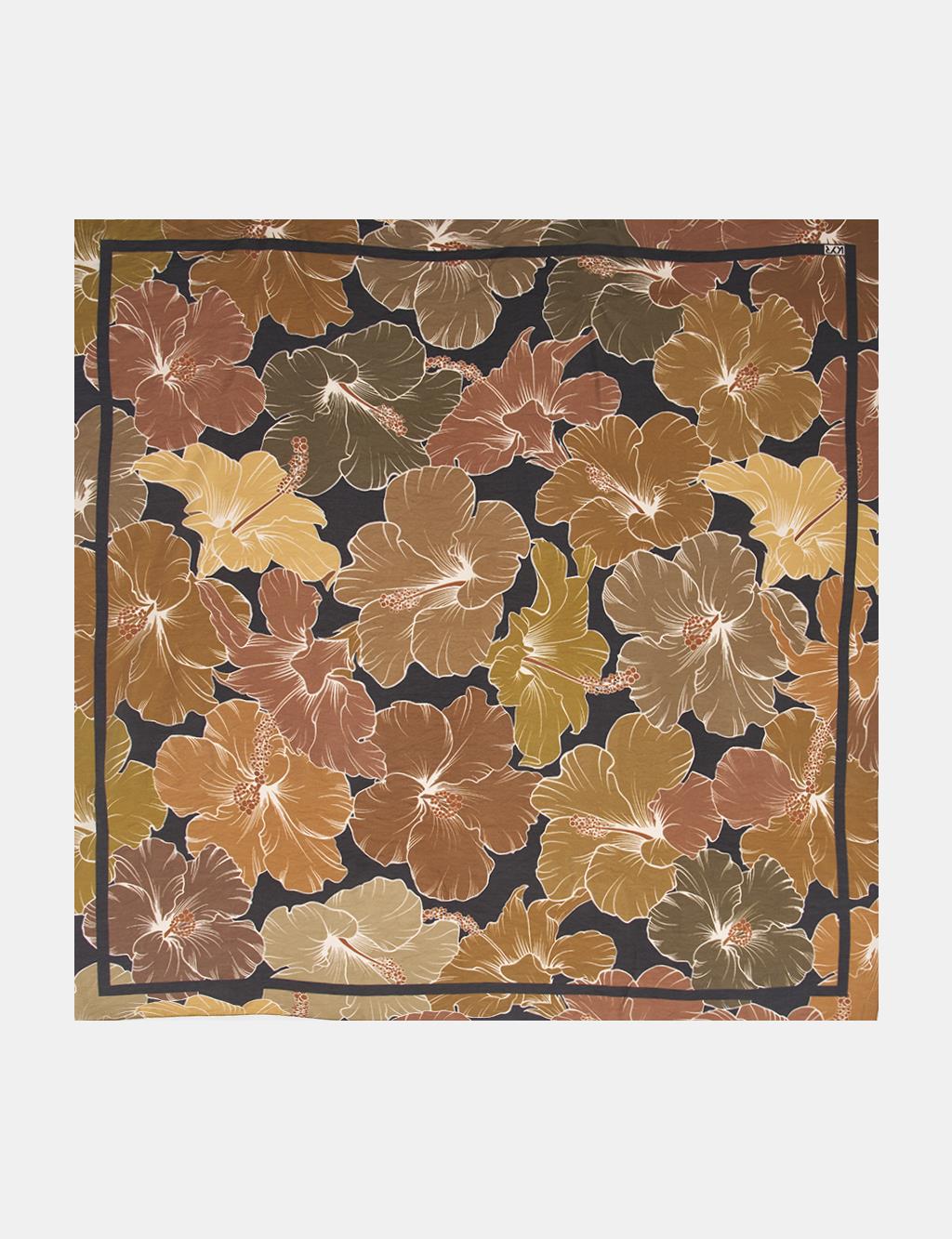 Lily Pattern Viscose Scarf in Camel