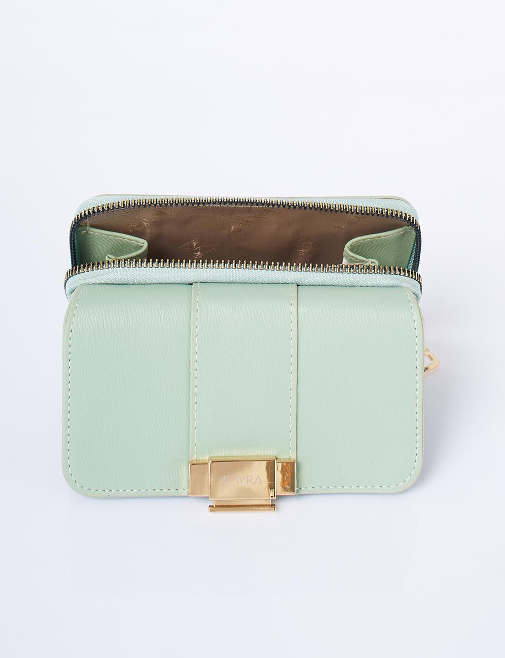 Gold Tokalı Fermuarlı Cüzdan Mint 