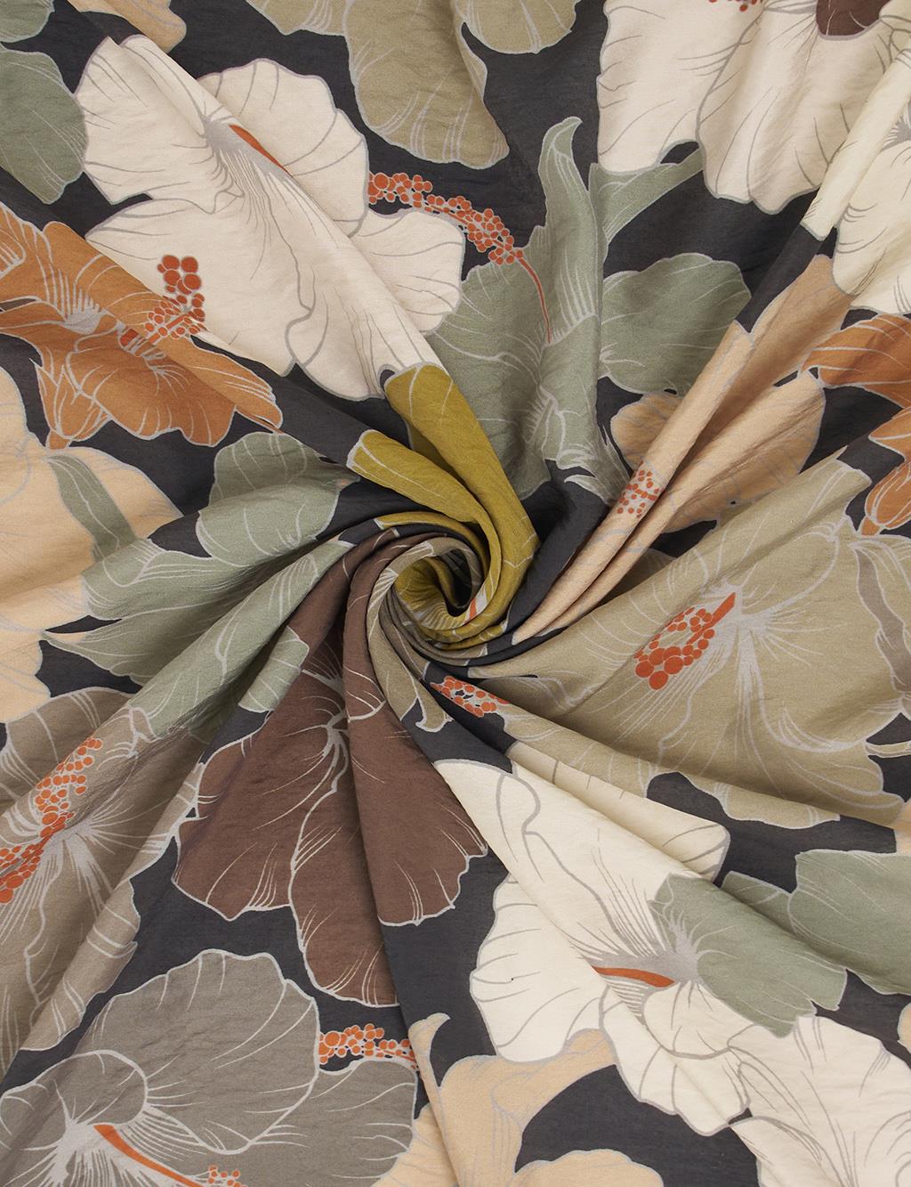 Lily Pattern Viscose Scarf in Mink