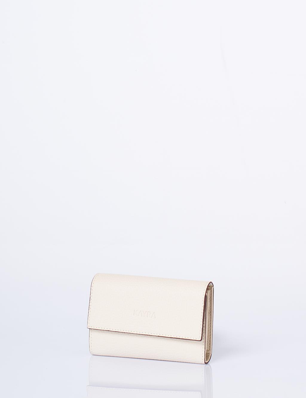 Faux Leather Rectangular Wallet in Cream