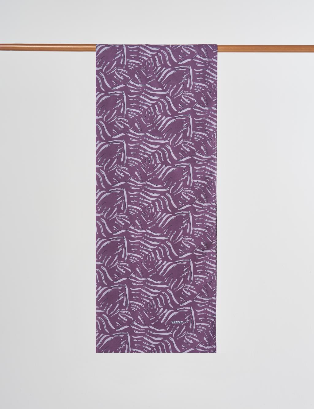 Soyut Desen Dijital Baskı Şal Patlıcan Moru