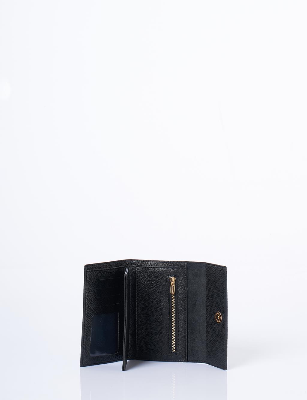 Faux Leather Rectangular Wallet in Black