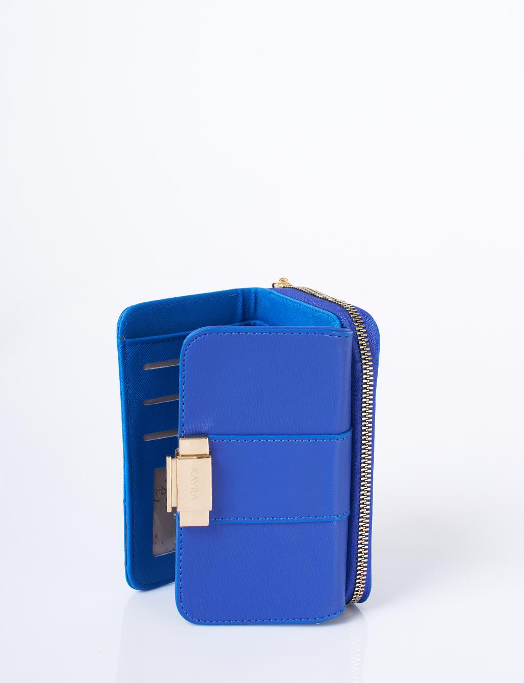 Gold Tokalı Fermuarlı Cüzdan İndigo 