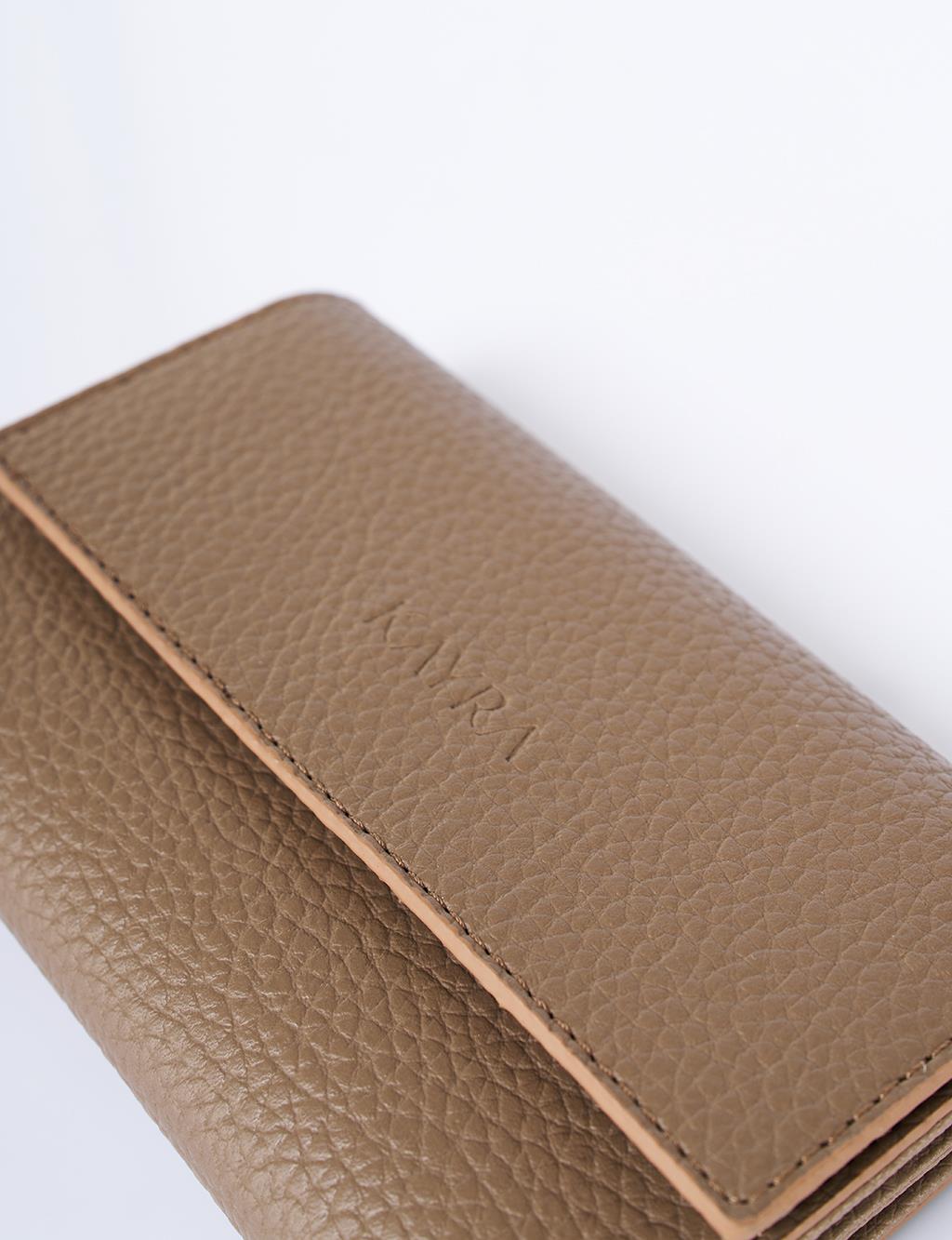 Suni Deri Dikdörtgen Form Cüzdan Koyu Kahve 