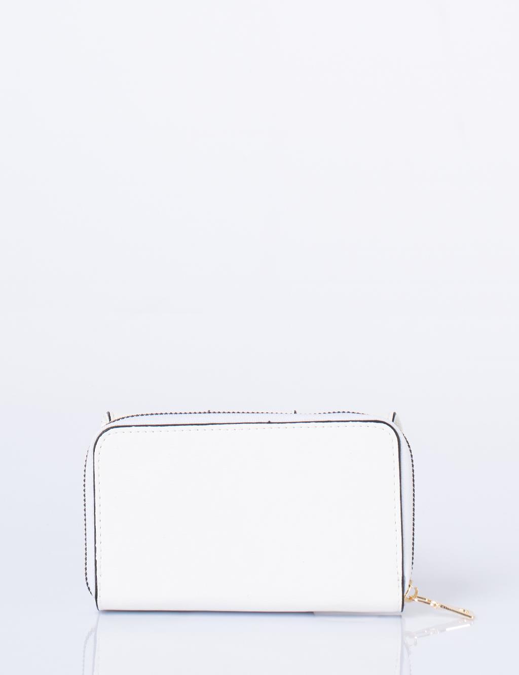 Gold Zippered Wallet with Buckle in Optic White
