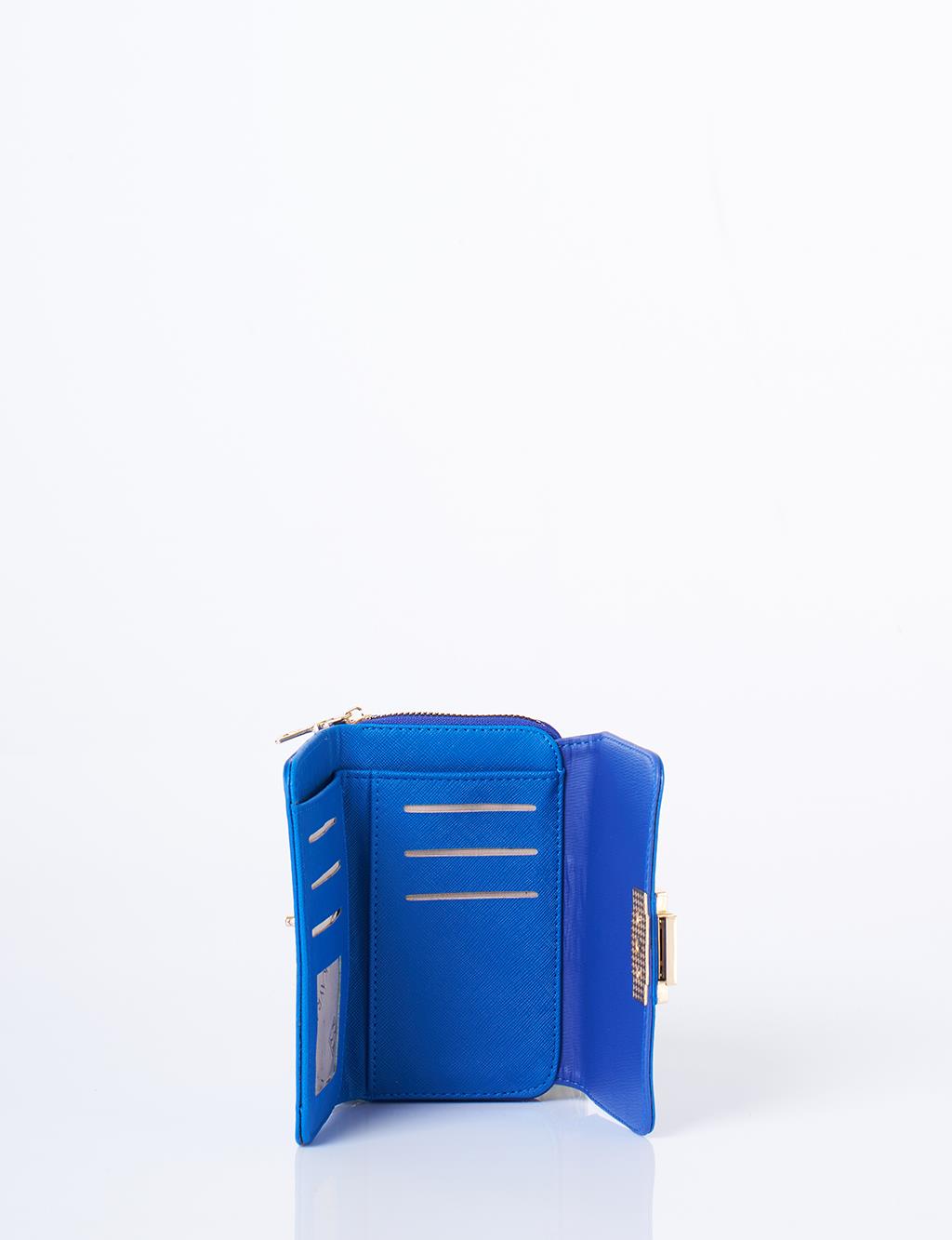 Gold Tokalı Fermuarlı Cüzdan İndigo 