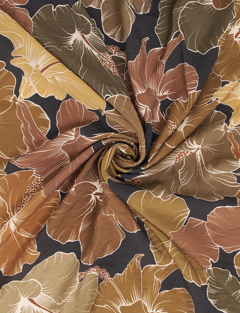Lily Pattern Viscose Scarf in Camel