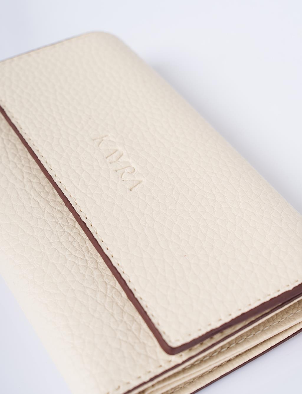 Faux Leather Rectangular Wallet in Cream
