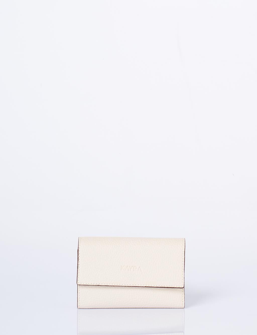 Faux Leather Rectangular Wallet in Cream