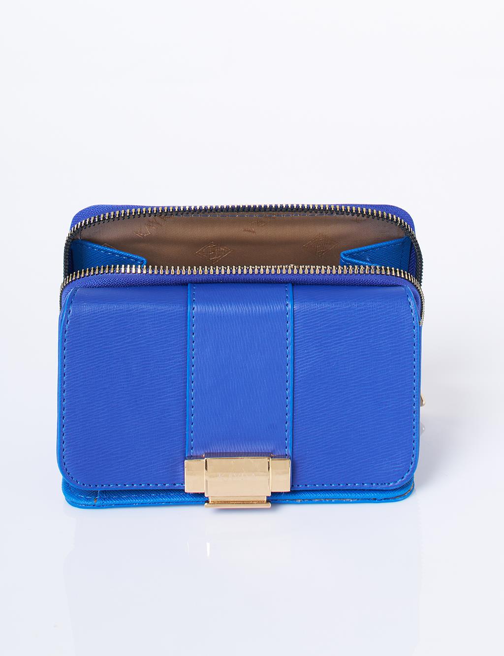 Gold Tokalı Fermuarlı Cüzdan İndigo 