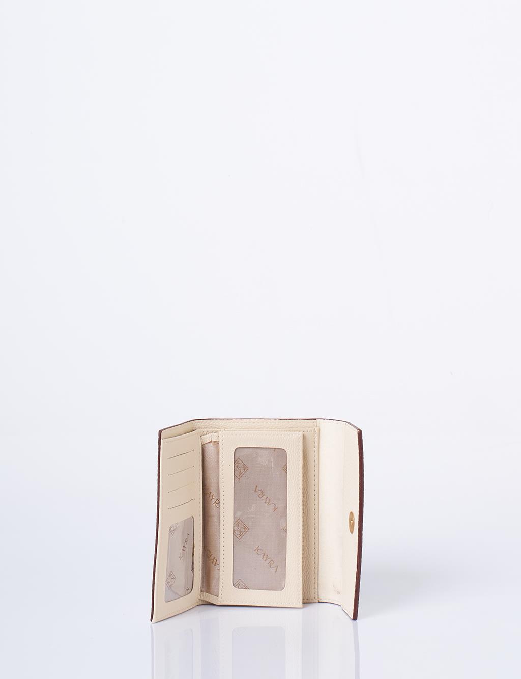 Faux Leather Rectangular Wallet in Cream