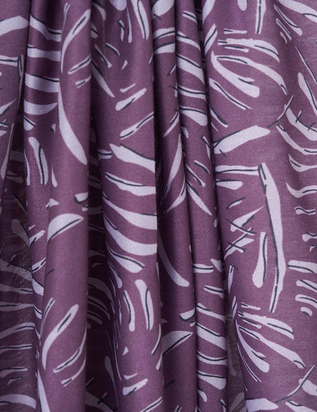 Soyut Desen Dijital Baskı Şal Patlıcan Moru