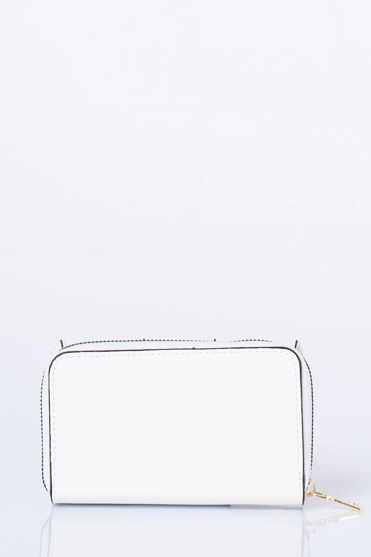 Gold Zippered Wallet with Buckle in Optic White