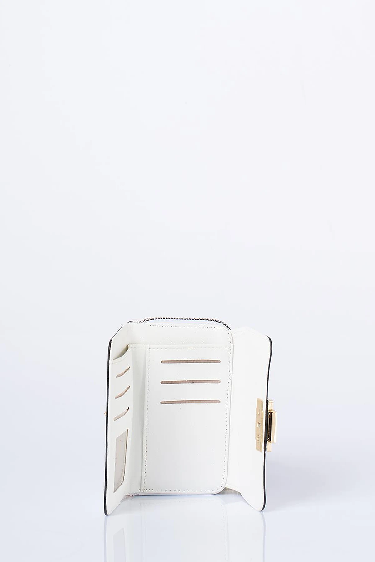 Gold Zippered Wallet with Buckle in Optic White