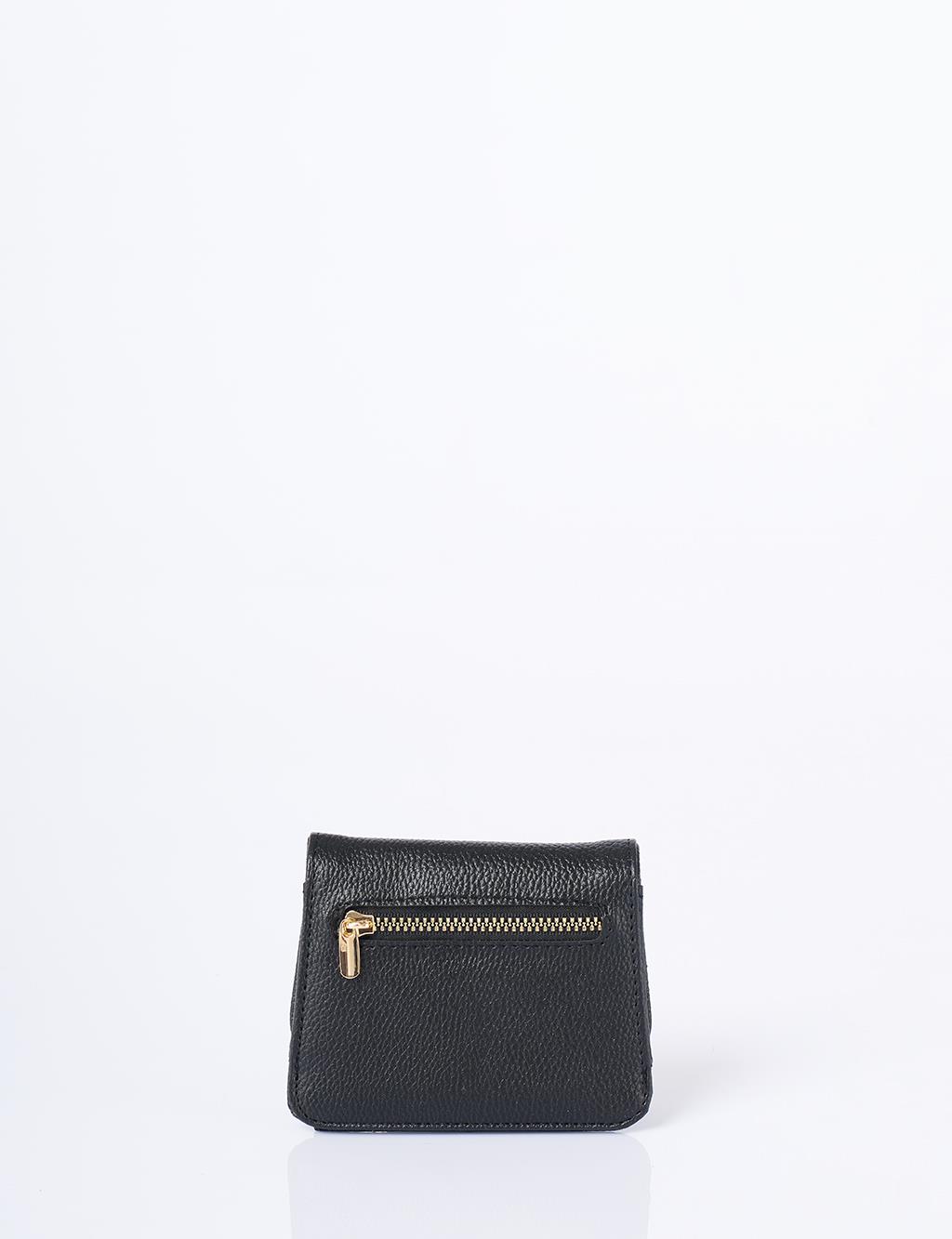 Suni Deri Kare Form Cüzdan Siyah