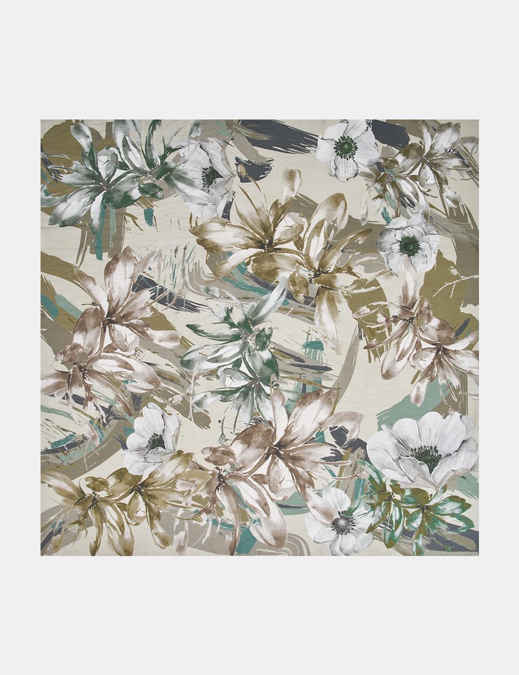 Karışık Çiçek Desenli Viskon Eşarp Küf Yeşili 