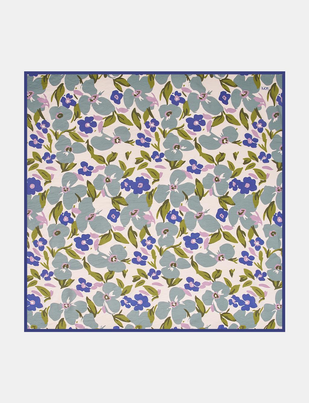 Floral Viscose Scarf in Navy Blue