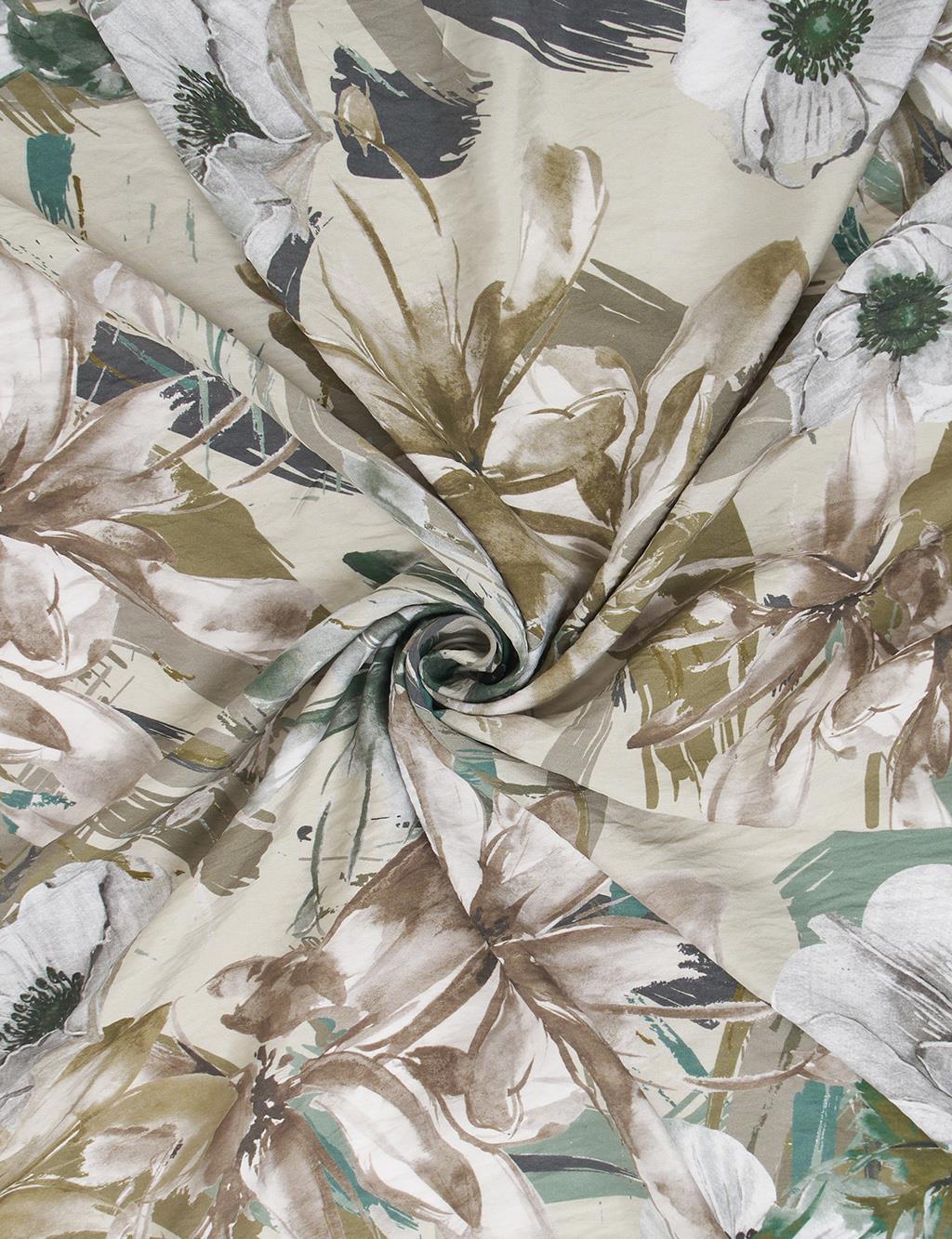 Karışık Çiçek Desenli Viskon Eşarp Küf Yeşili 