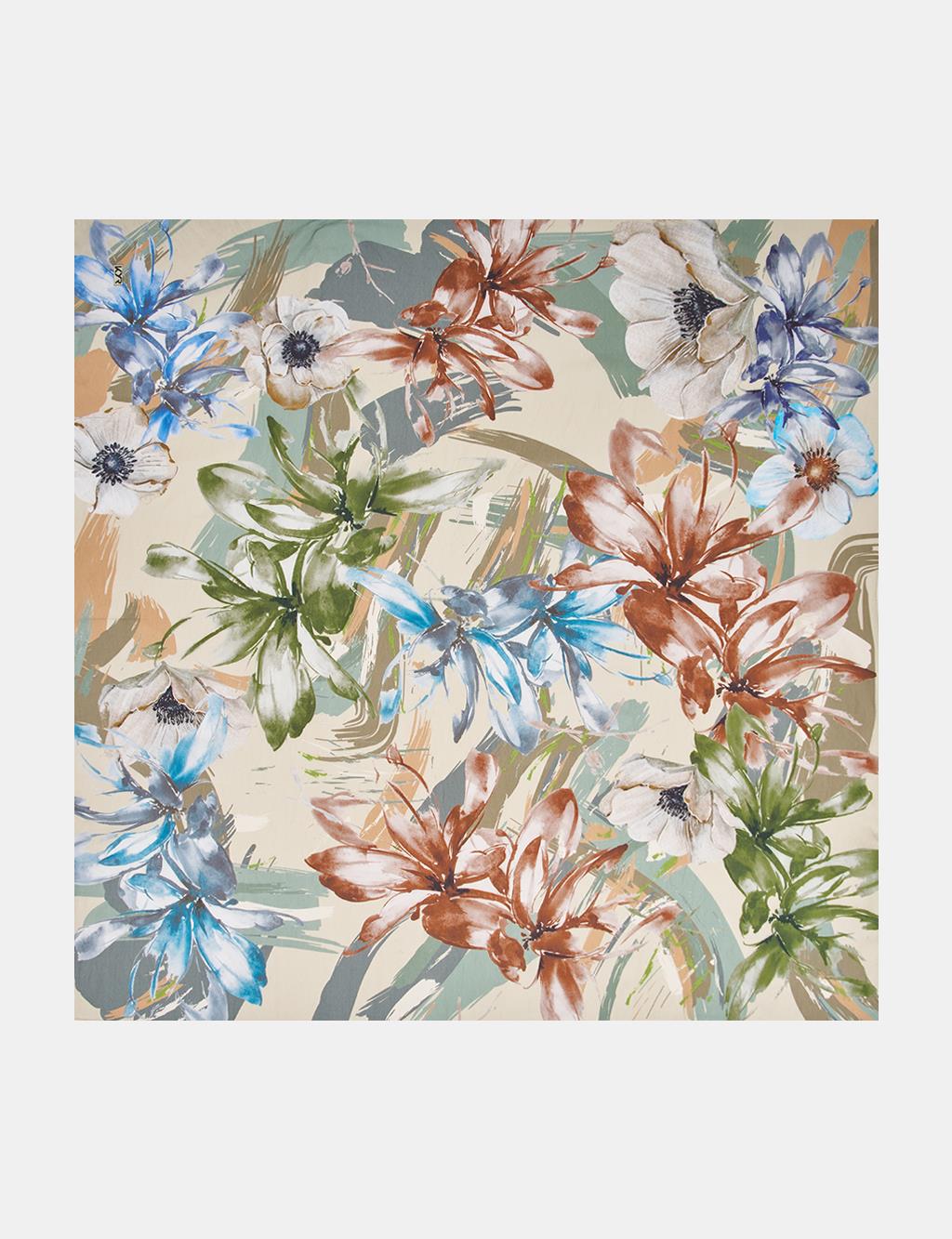 Karışık Çiçek Desenli Viskon Eşarp Bej