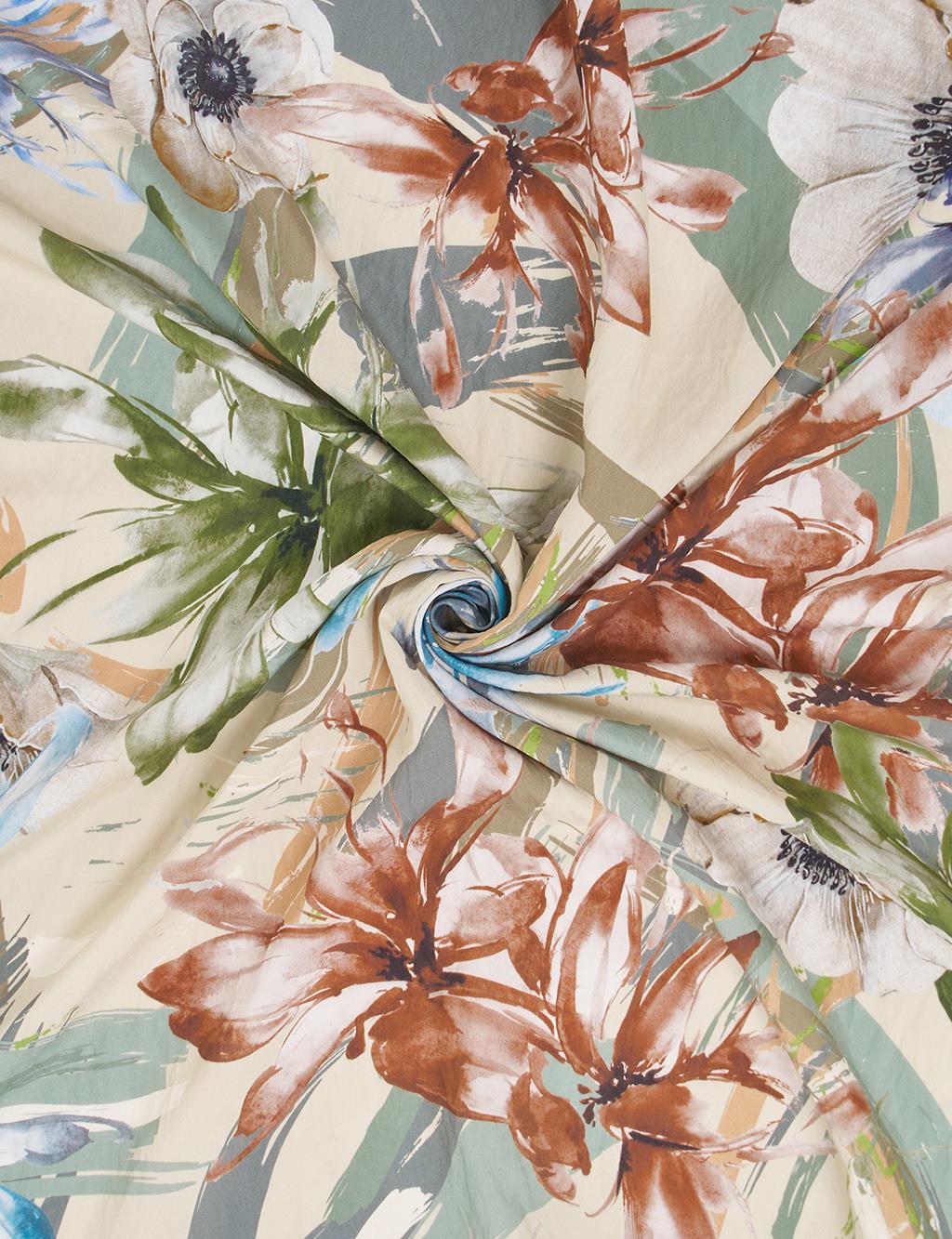 Karışık Çiçek Desenli Viskon Eşarp Bej