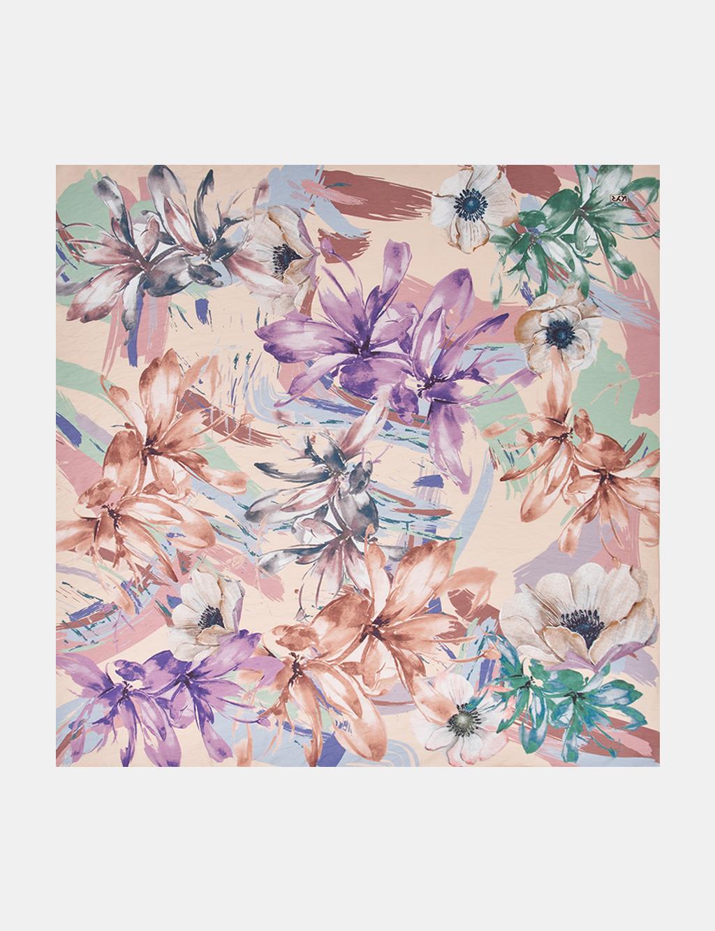 Karışık Çiçek Desenli Viskon Eşarp Somon