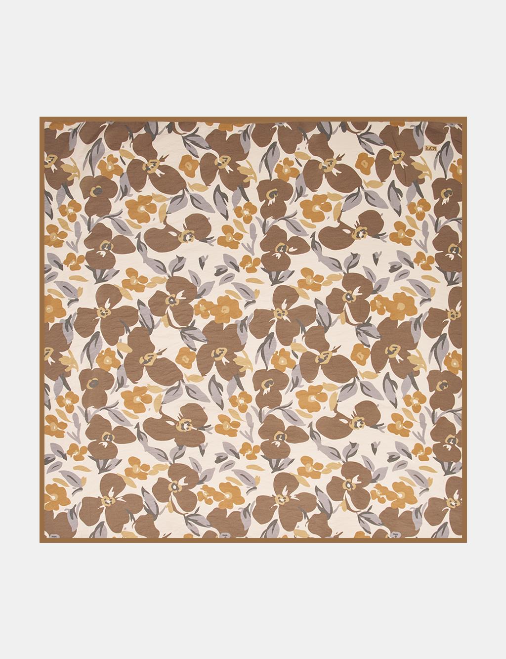 Floral Viscose Scarf in Milk Coffee