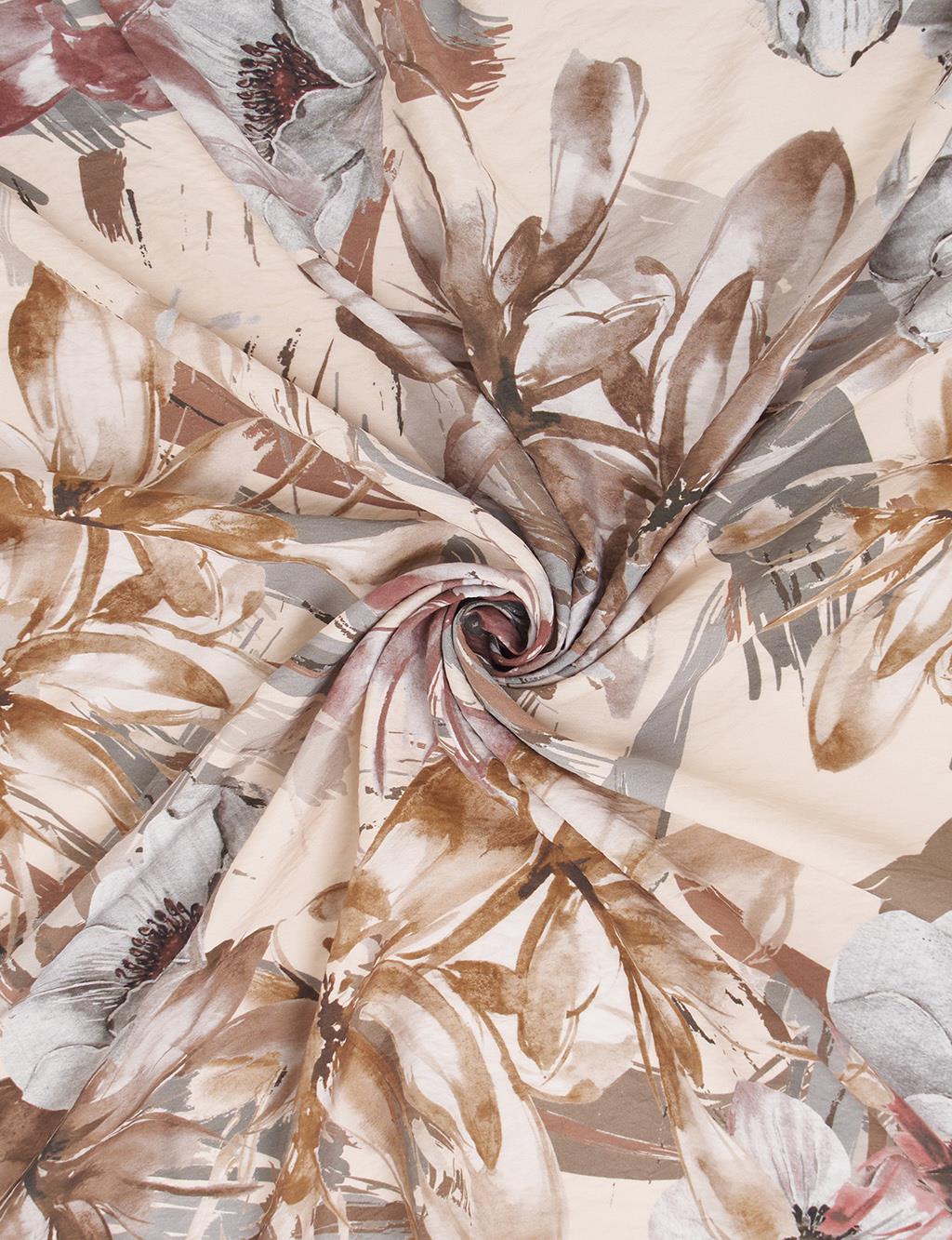 Karışık Çiçek Desenli Viskon Eşarp Krem