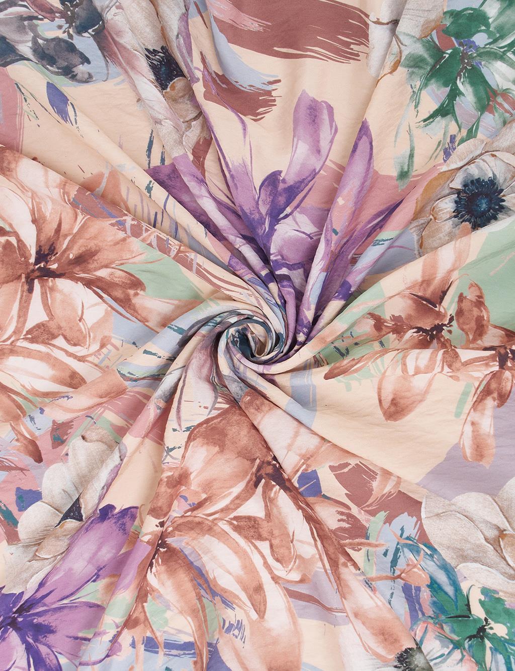 Karışık Çiçek Desenli Viskon Eşarp Somon