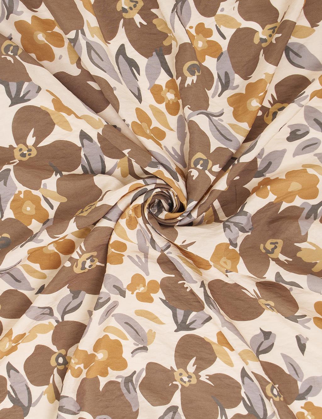 Floral Viscose Scarf in Milk Coffee