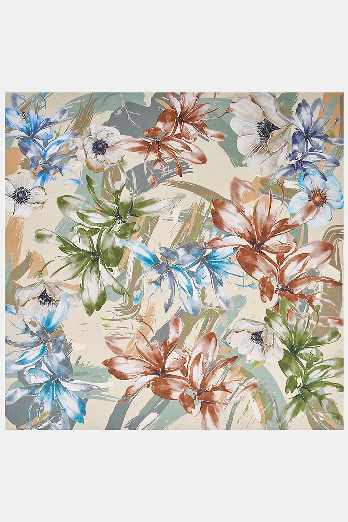 Mixed Floral Viscose Scarf in Beige