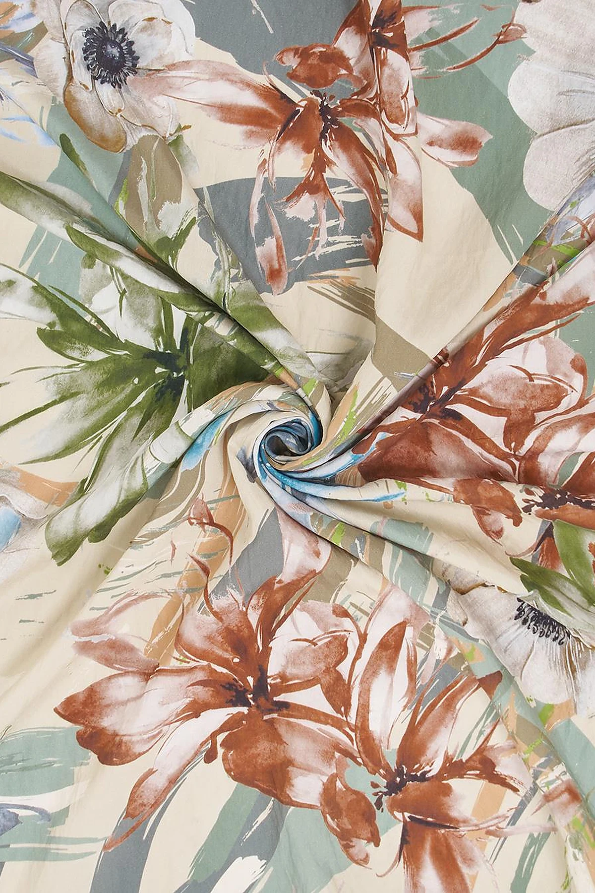 Mixed Floral Viscose Scarf in Beige