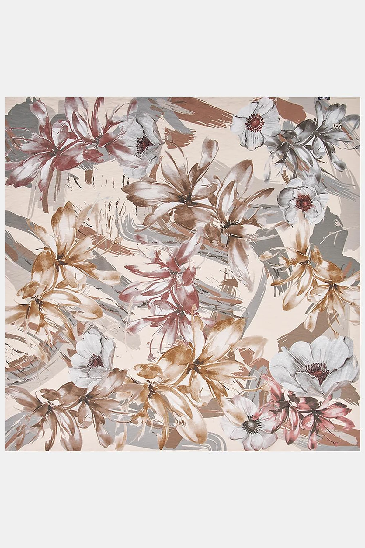 Mixed Floral Viscose Scarf in Cream