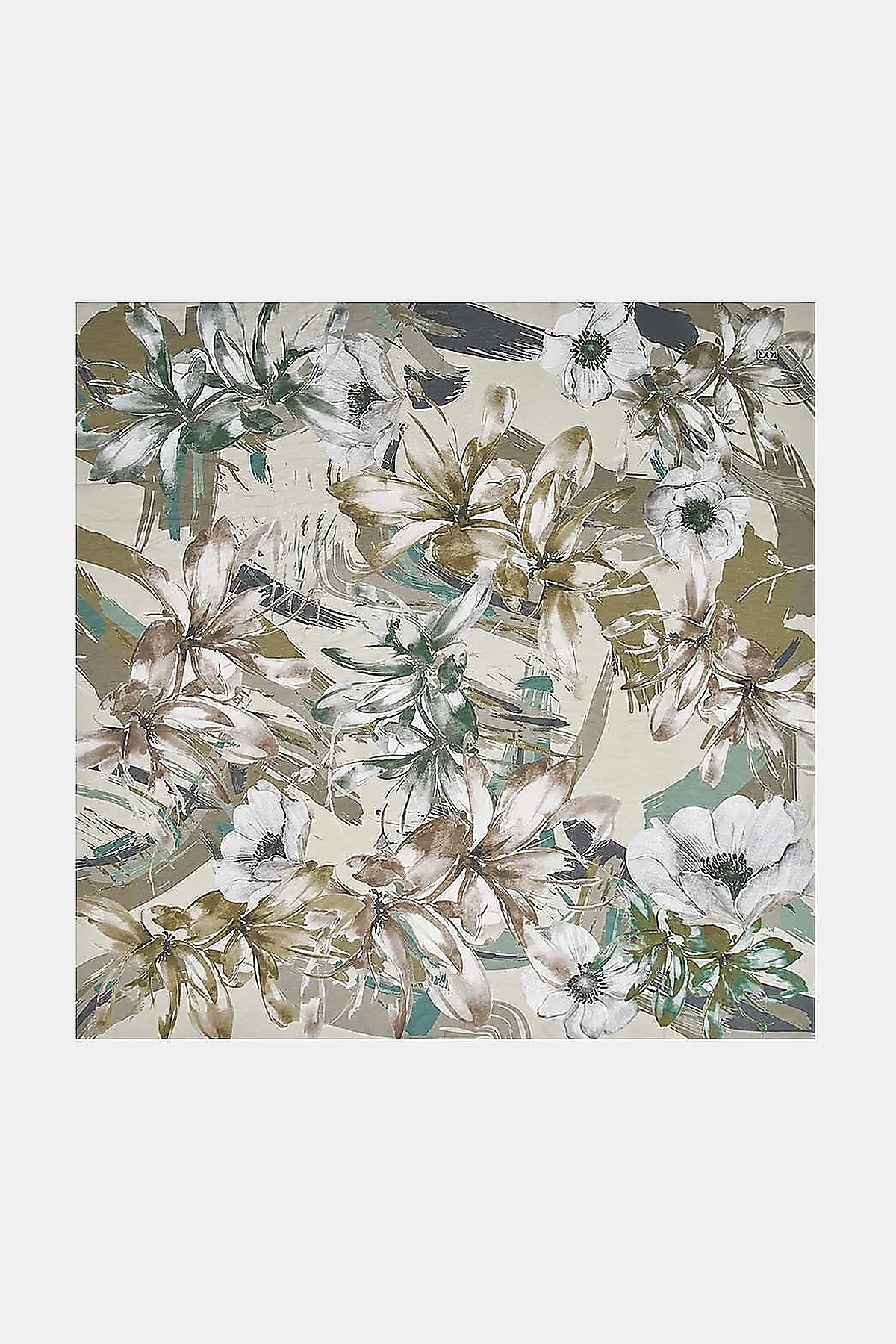 Mixed Floral Viscose Scarf in Mildew Green
