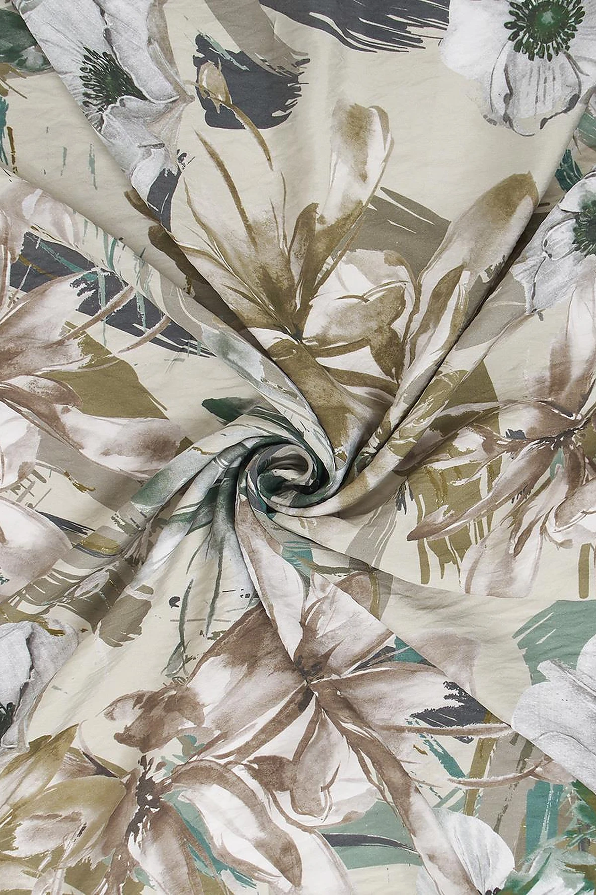 Mixed Floral Viscose Scarf in Mildew Green