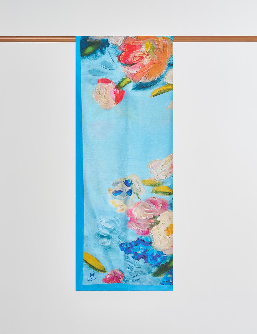 Watercolor Viscose Shawl in Blue